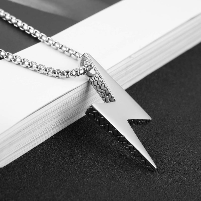 AsAlways Men Women Locomotive Street Punk Hip Hop Retro Minimalist Geometric Lightning Bolt Pendant Necklace - Image 4